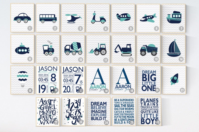 Travel theme nursery, Transportation decor, Nursery decor boy,  kid room art print, car nursery decor, airplane, train, truck, boys room