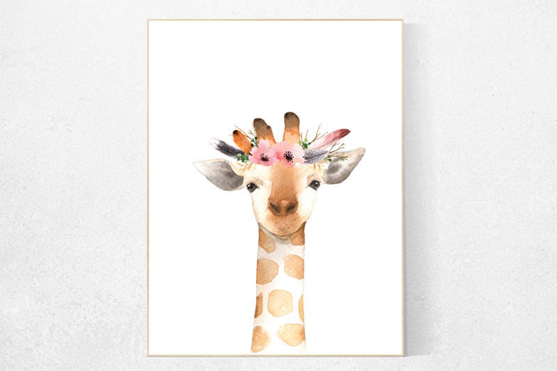 Giraffe nursery, nursery decor girl, Woodland nursery decor, nursery decor flower, woodland animals, woodland nursery girl, flower nursery