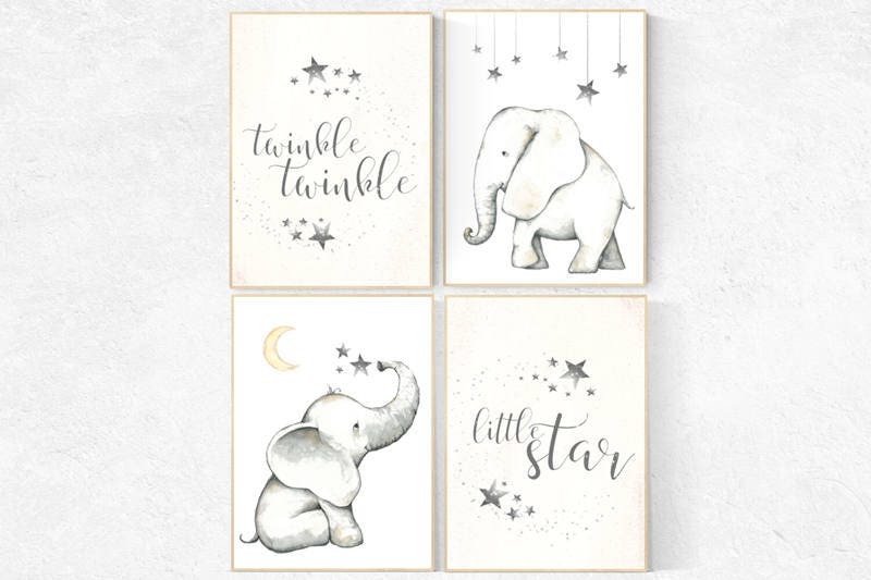 Nursery decor elephant, Nursery decor neutral, Twinkle Twinkle Little Star, elephant decor for nursery, nursery prints elephant, animals