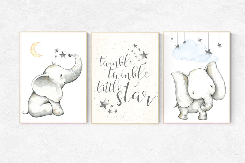 Nursery decor neutral, Elephant decor for nursery, Twinkle Twinkle Little Star, nursery prints elephant, elephant nursery, kids room, animal