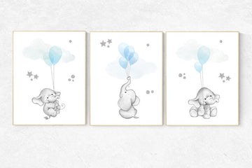 Blue and gray nursery decor, blue silver nursery decor elephant, animal prints, nursery decor boy elephant, baby room, blue silver nursery,