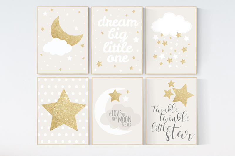 Neutral nursery decor, gold nursery decor, gender neutral nursery decor, baby room decor,  twinkle twinkle little star, dream big little one