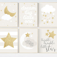 Gold nursery decor, Neutral nursery decor, gender neutral nursery decor, baby room decor, dream big little one, twinkle twinkle little star