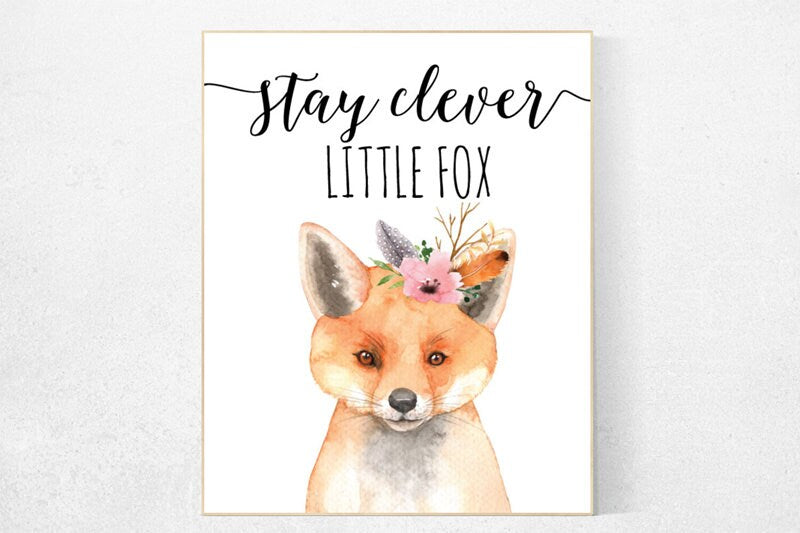 Nursery decor girl flower, fox nursery decor, stay clever little fox, nursery decor girl woodland, Woodland nursery decor, woodland animals