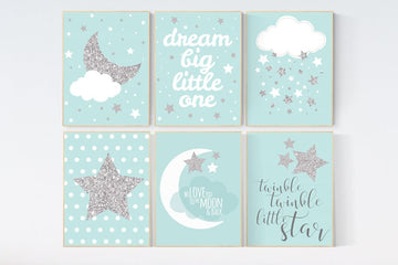 Nursery decor neutral, dream big, twinkle little star, gender neutral nursery decor, mint nursery decor, mint nursery wall art, baby room