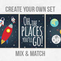 Space nursery decor, Oh the places you'll go, nursery decor boy, outer space nursery, space print, Space themed nursery, boys room decor