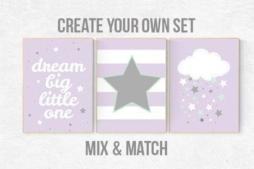Lilac mint nursery, purple mint nursery, nursery decor girl, lavender mint nursery, purple mint nursery, nursery decor elephant, cloud, star