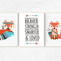 Fox nursery decor, nursery decor woodland, nursery decor fox, tribal nursery decor, woodland nursery, be brave little one baby room wall art
