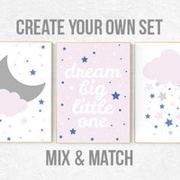 Dream big little one, pink navy nursery, girls room decor pink, girls room decor pink, Navy pink nursery, navy and pink, cloud nursery