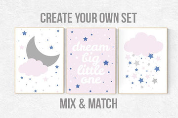 Dream big little one, pink navy nursery, girls room decor pink, girls room decor pink, Navy pink nursery, navy and pink, cloud nursery