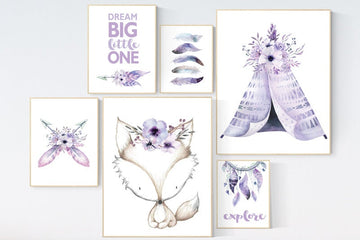 Nursery decor girl fox, nursery decor girl lavender and gray, boho nursery decor girl, purple nursery decor, lilac nursery, dream big, fox