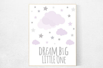 Lavender nursery decor, baby girl nursery, lilac gray nursery, dream big little one, girls room decor, star nursery decor girl, Purple Grey