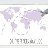 Nursery decor map, Lilac nursery decor, Oh the places you'll go, travel nursery decor, world map nursery, purple nursery decor, baby girl