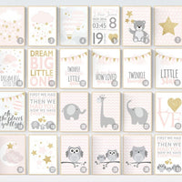 pink gold nursery decor, elephant nursery, pink and gold nursery, moon and back, Nursery decor girl gold, cloud nursery, girls room decor