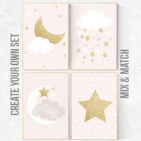 pink gold nursery decor, elephant nursery, pink and gold nursery, moon and back, Nursery decor girl gold, cloud nursery, girls room decor
