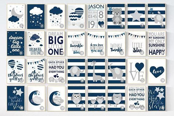 NAVY Nursery decor boy, nursery prints quotes, nursery prints boy, navy blue nursery decor, dream big, nursery decor elephant navy nursery