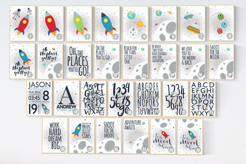Space nursery decor, Oh the places you'll go, nursery decor boy, outer space nursery, space print, Space themed nursery, boys room decor