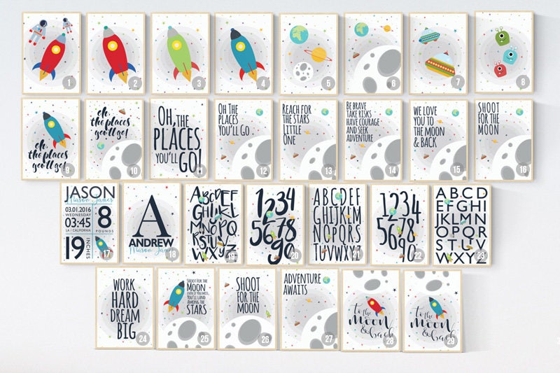 Space nursery decor, Oh the places you'll go, nursery decor boy, outer space nursery, space print, Space themed nursery, boys room decor