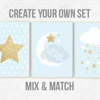 Nursery decor boy, blue nursery decor, dream big little one, blue and gold nursery, stars, cloud nursery, boys room nursery, gold nursery