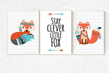 Woodland nursery, woodland wall art, baby boy wall art, nursery wall art, stay clever, fox nursery decor, fox wall art, Boy Bedroom Decor