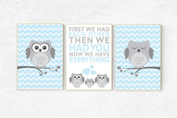Owl nursery art, Blue gray nursery, nursery decor boys, first we had each other, owl nursery, baby blue nursery, nursery decor owl, grey