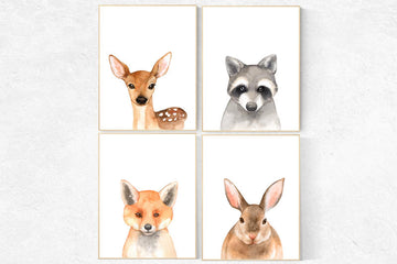 Nursery decor woodland animals, gender neutral nursery, Nursery prints woodland, animal nursery, nursery prints animals, watercolor animals