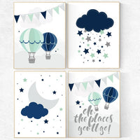 Navy blue wall art, navy mint gray nursery, navy mint and grey nursery, dream big little one, oh the places you'll go, mint navy nursery