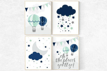 Navy blue wall art, navy mint gray nursery, navy mint and grey nursery, dream big little one, oh the places you'll go, mint navy nursery
