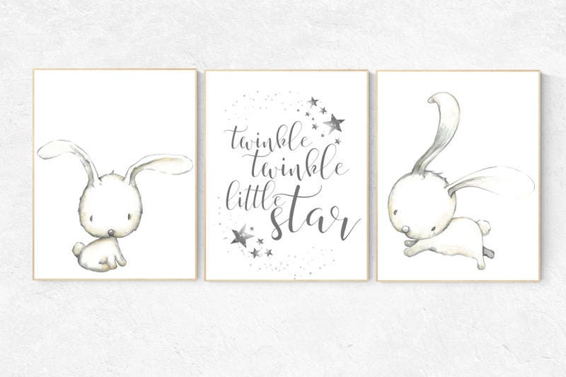 Twinkle twinkle little star, nursery decor bunny, bunny nursery decor, Gender neutral nursery, rabbit, woodland animals, bunny nursery