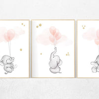 Nursery wall art girl, Blush pink nursery decor, blush gold nursery, nursery decor elephant, peach nursery, blush nursery, animal balloon