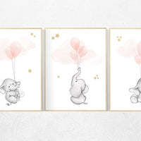 Nursery wall art girl, Blush pink nursery decor, blush gold nursery, nursery decor elephant, peach nursery, blush nursery, animal balloon