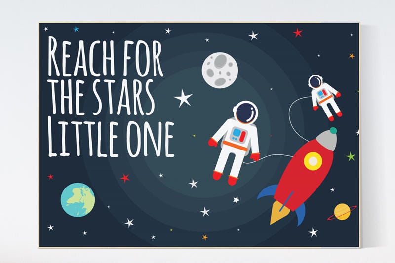 Reach for the stars little one, Space nursery decor, Space themed nursery, outer space, boys room wall art, baby boy, playroom, kids room