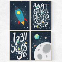 Space nursery decor, Outer Space Room Art, alphabet letters, alphabet nursery Art, Boy Nursery, toddler room, kids room decor playroom decor