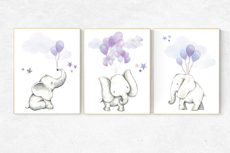 Purple nursery decor, lavender nursery decor elephant, animal prints, nursery decor girl elephant, baby room, nursery decor lavender, lilac