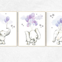 Lavender silver Nursery decor, Lilac silver nursery decor elephant, purple silver, animal prints, nursery decor girl elephant, baby room