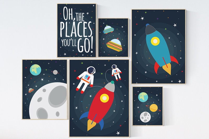 Space nursery decor, nursery decor boy, space nursery print, nursery decor space, oh the places you'll go, astronaut decor, outer space
