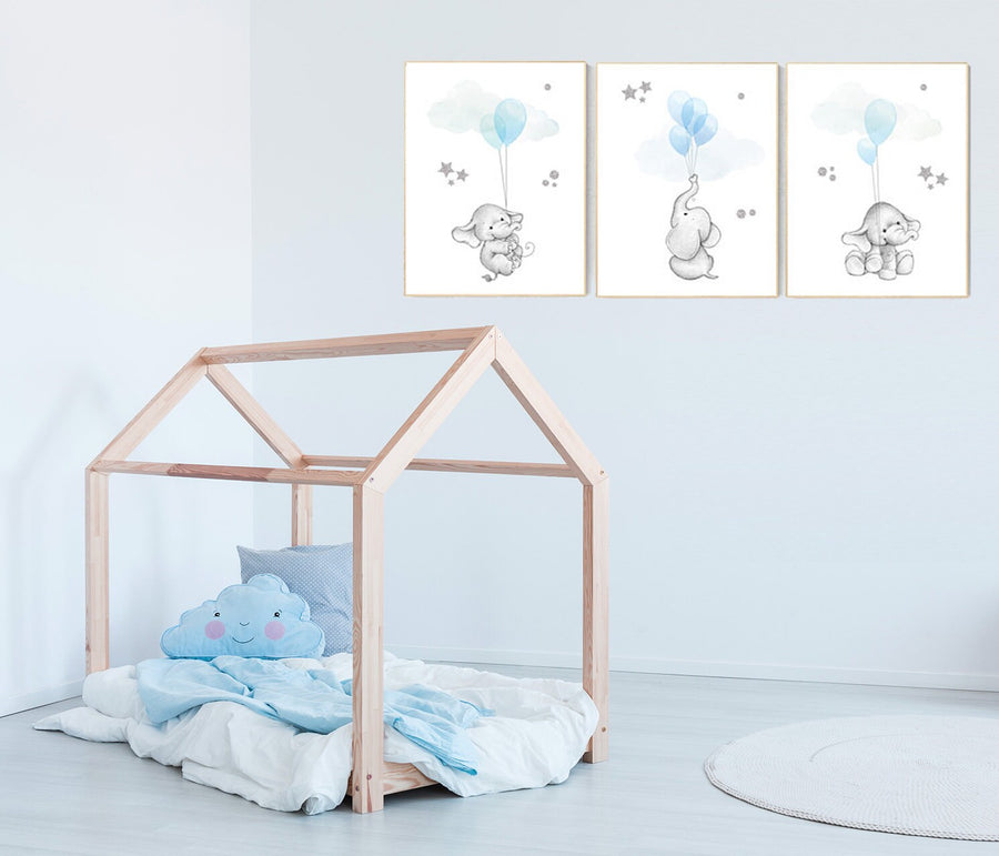 Blue and gray nursery decor, blue silver nursery decor elephant, animal prints, nursery decor boy elephant, baby room, blue silver nursery,