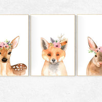 Nursery decor girls, Nursery prints woodland, animal flower crown, nursery prints animals, nursery decor girl flower, nursery decor flower