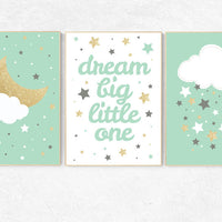 Mint gold nursery decor, dream Big little one, mint green gold nursery decor, gender neutral nursery decor, mint and gold decor, teal gold