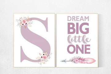 Nursery decor girl boho, nursery decor woodland, nursery prints girl, girls room decor flowers, dream big little one, tribal nursery