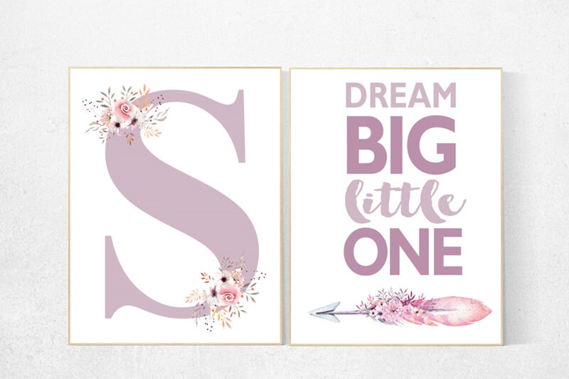 Nursery decor girl boho, nursery decor woodland, nursery prints girl, girls room decor flowers, dream big little one, tribal nursery