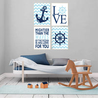 Nursery decor nautical, nursery prints boy, nursery decor boy nautical, navy blue nursery decor, mightier than the waves of the sea, navy