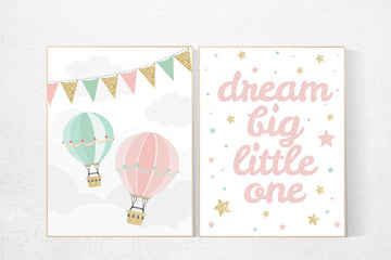 Pink mint gold nursery decor, pink and mint, nursery set, nursery decor girl gold, elephant nursery, moon and back, moon stars cloud