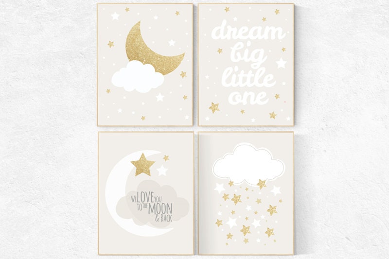 Neutral nursery decor, gold nursery decor, gender neutral nursery decor, baby room twinkle twinkle little star, dream big, neutral nursery