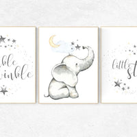 Elephant nursery, , twinkle twinkle little star, cloud nursery decor, Nursery decor neutral moon and stars, moon, Nursery decor elephant