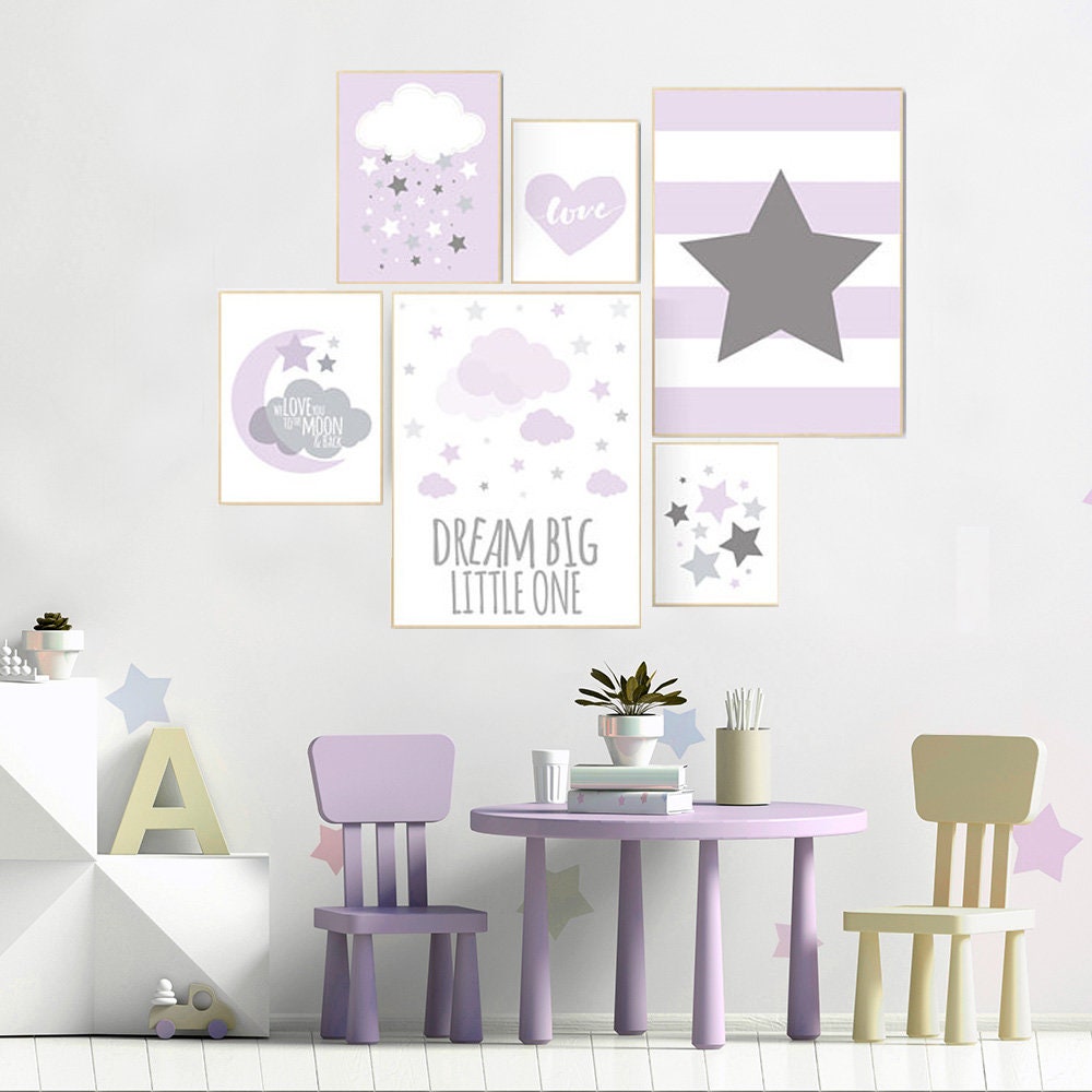 Nursery decor girl purple, purple nursery decor, lavender nursery decor, lilac nursery decor, dream big little one, purple nursery print