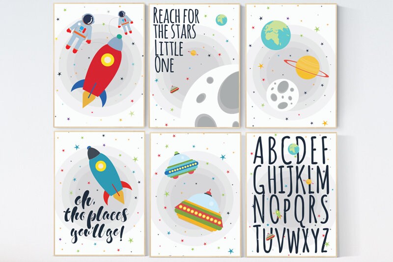 Space nursery decor, Oh the places you'll go, nursery decor boy, outer space nursery, space print, Space themed nursery, boys room decor