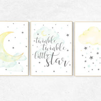 Mint and yellow nursery, moon and stars nursery, gender neutral nursery, twinkle twinkle little star, nursery decor boy teal and yellow