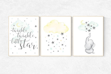 Nursery decor elephant, Mint and yellow nursery, twinkle twinkle little star, mint nursery, nursery decor boy teal, nursery decor neutral