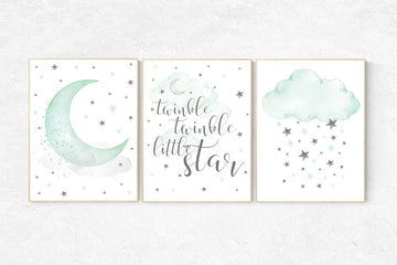 Mint nursery decor, twinkle twinkle little star, mint green nursery decor, mint green nursery, moon and stars nursery, gender neutral